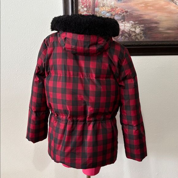 Lauren Ralph Lauren DOWN Buffalo Plaid Red Black Puffer Hooded Parka Coat M - Picture 5 of 16